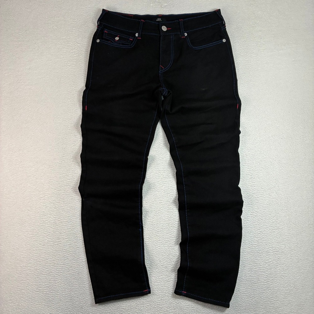 True Religion Geno Relaxed Slim Jean Men 32x33 Black Embroidered Flap Pocket Y2K